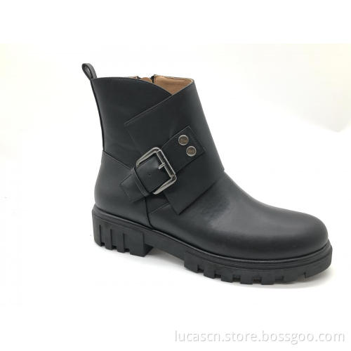 Damen Knöchel Reißverschluss &amp; Schnalle Low Heel Stiefel